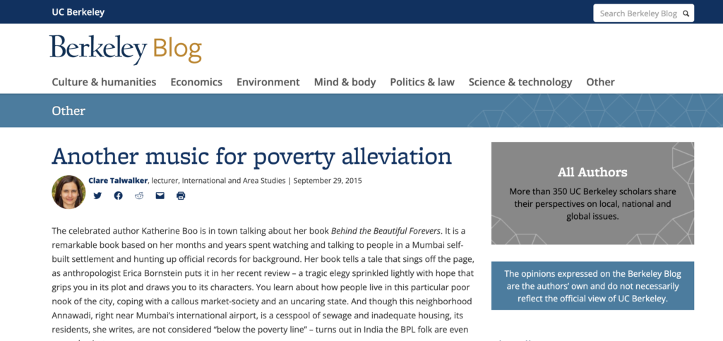 Berkeley Blog on poverty alleviation