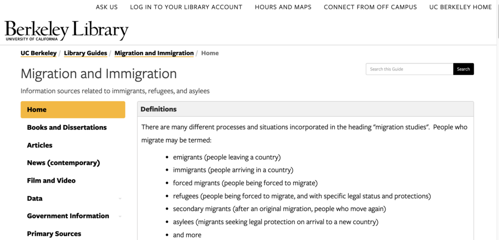 Screenshot of library guide for Undocumented Americans