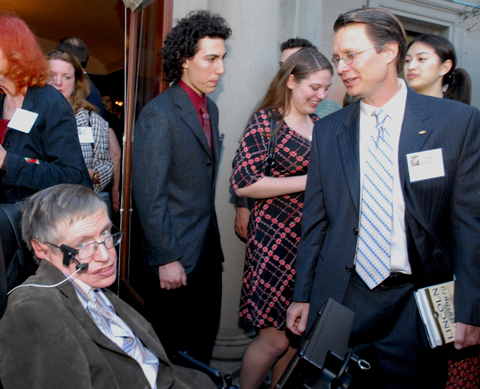 Stephen Hawking with L&S Executive Dean Mark Richards