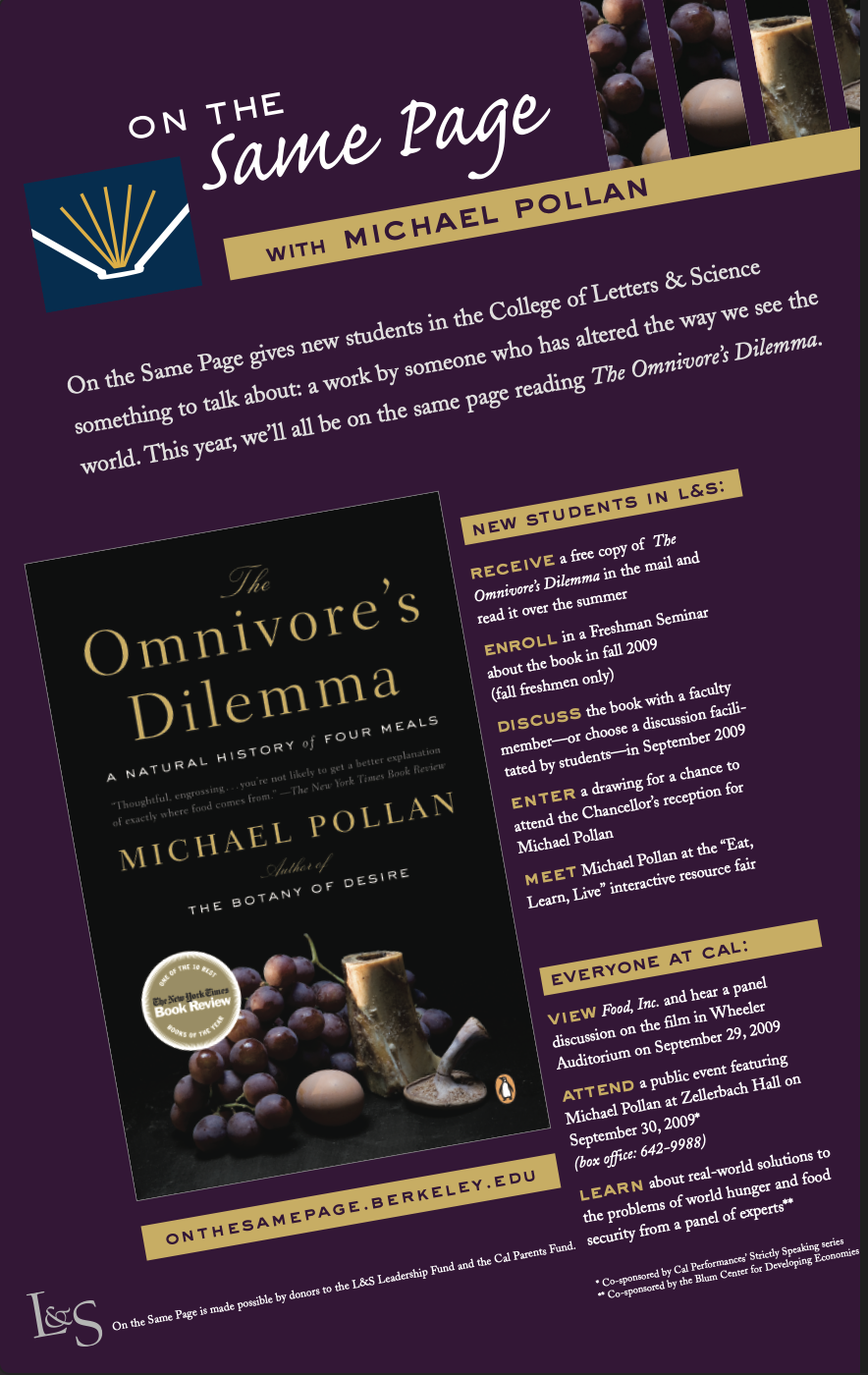 The Omnivore's Dilemma Fall 2009 poster