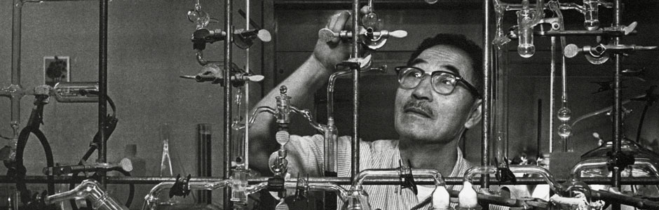 Ansel Adam photograph of a man with lab equipment